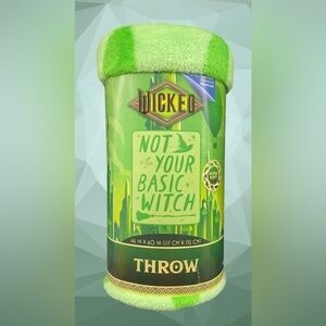 WICKED Plush Throw NOT YOUR BASIC WITCH Green Broom Hat Stars  46 x 60 NEW NWT